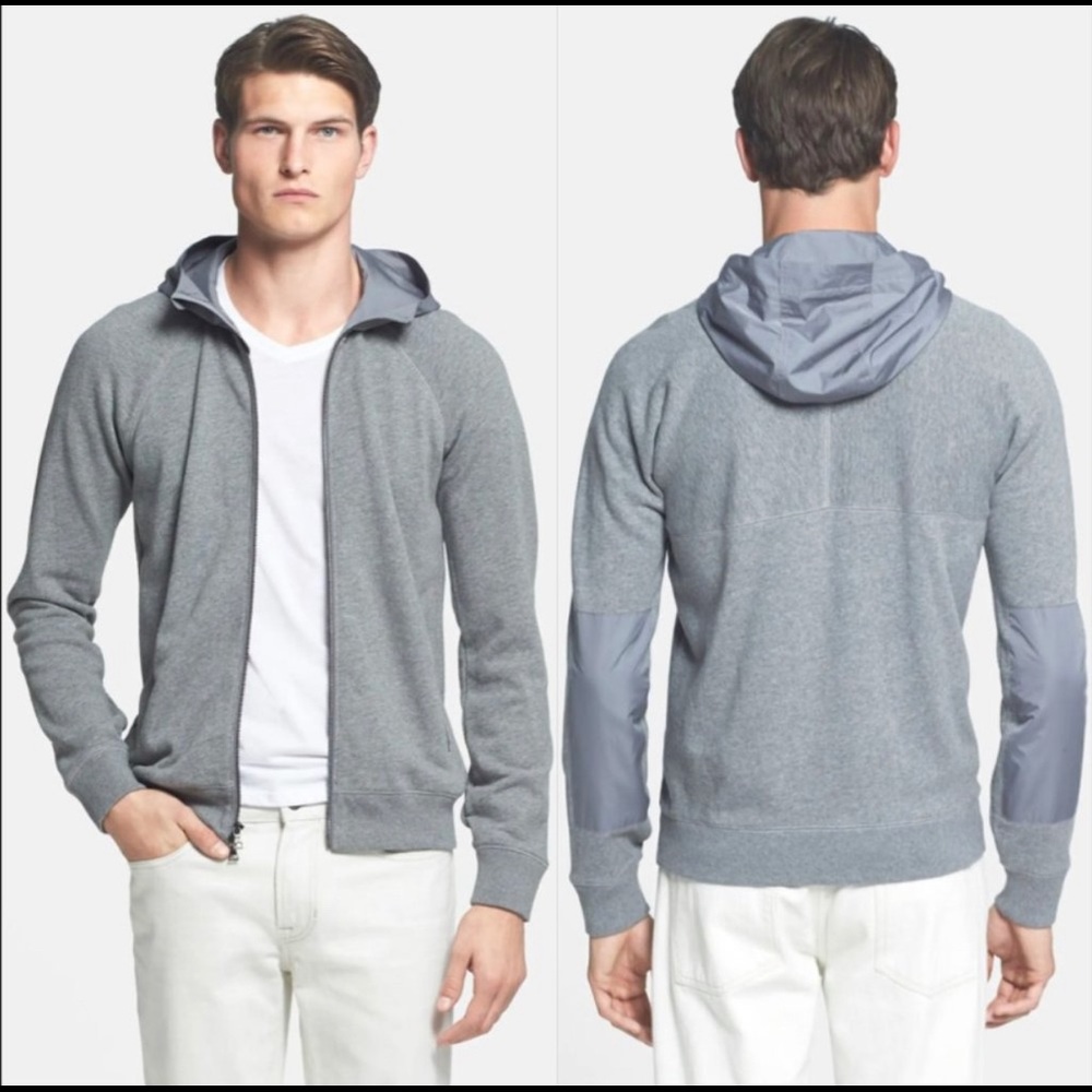 Vince nylon trim full zip up hoodie sweatshirt